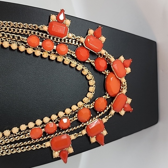 J. CREW  Salmon Orange Antique Gold Tone Multi-Strand Necklace - Picture 3 of 10